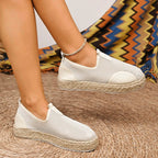 Women's breathable mesh espadrille platform slip-on flats by Trendsi, featuring a stylish woven design and comfortable slip-on style.