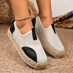 Women's breathable mesh espadrille platform slip-on flats by Trendsi with woven jute sole and casual slip-on design.