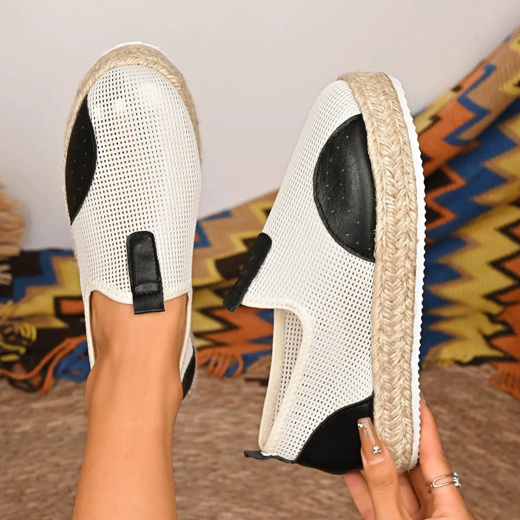 Women's breathable mesh espadrille platform slip-on flats by Trendsi, featuring lightweight mesh material and casual slip-on design.