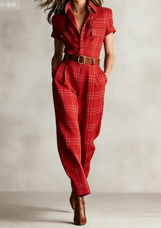 Notched Lapel Wide - leg Jumpsuit - Plush Fashion Hub