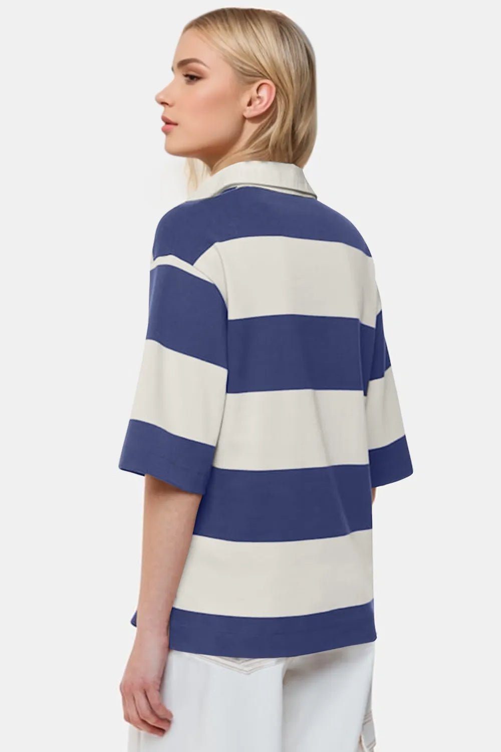 Oh Pima Cotton Wash Color Block Johnny Collar Half Sleeve Top - Plush Fashion Hub