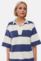Oh Pima Cotton Wash Color Block Johnny Collar Half Sleeve Top - Plush Fashion Hub