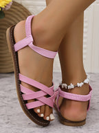 Open Toe Cross - Strap Flat Sandals - Plush Fashion Hub