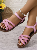 Open Toe Cross - Strap Flat Sandals - Plush Fashion Hub