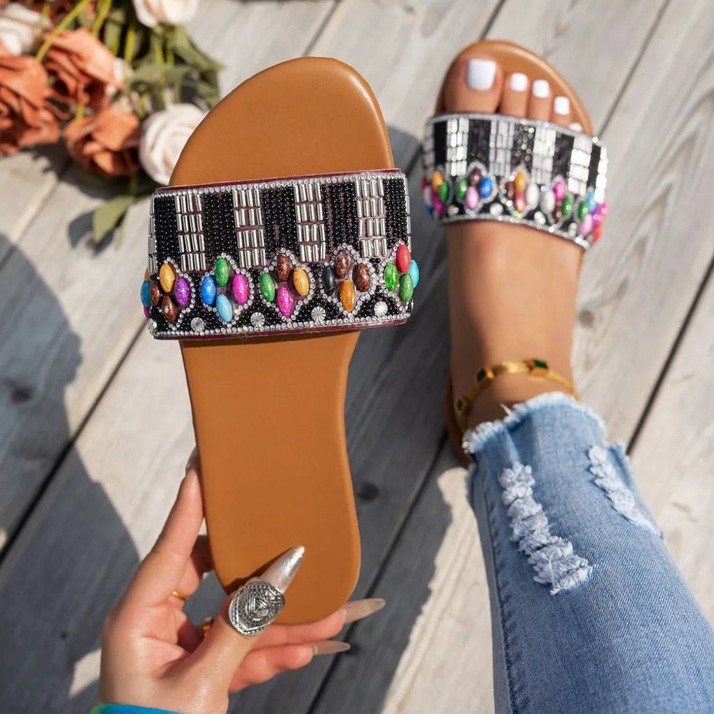 Women's breathable mesh open-toe flat sandals with slip-on design, featuring comfortable summer footwear from Trendsi.