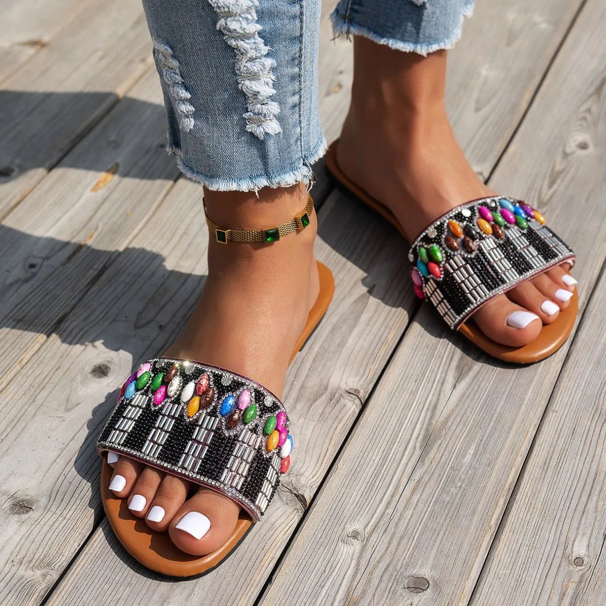 Women's breathable mesh open toe flat sandals with slip-on design, featuring comfortable summer footwear by Trendsi.