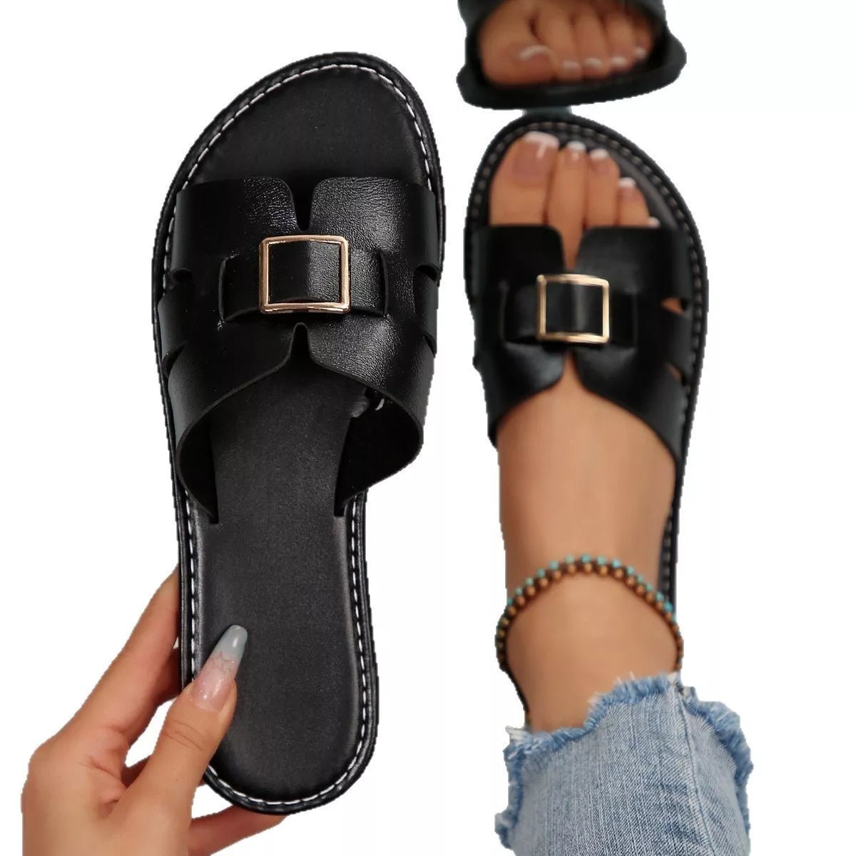 Open Toe Flats Sandals - Plush Fashion Hub