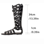 Women's open-toe lace-up flat sandals made of vegan leather, perfect for summer, featuring comfortable design and stylish details.