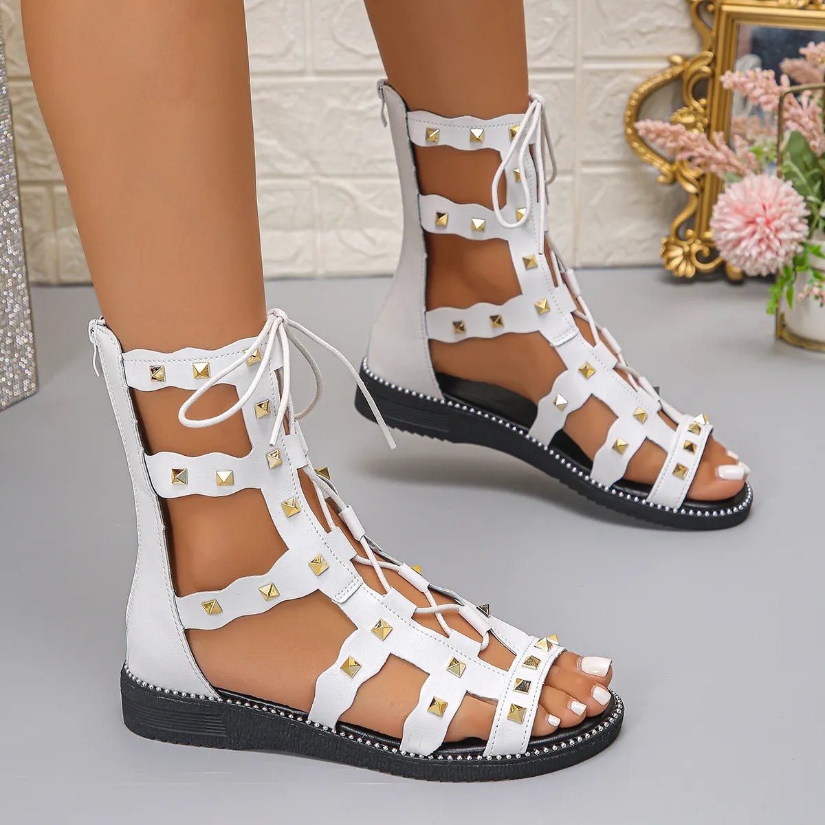 Open Toe Lace Up Sandals - Plush Fashion Hub