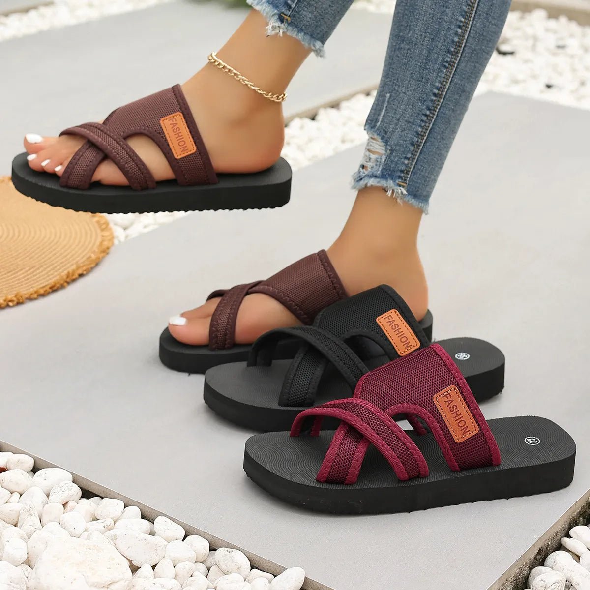 Women's open-toe platform flat sandals by Trendsi, featuring stylish design and comfortable summer footwear for casual wear.