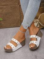 Pearl Detail Wedge Sandals - Plush Fashion Hub