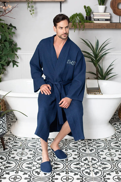 Waffle Spa Bathrobe for Men -  Absorbent, Lightweight - Plush Fashion Hub