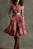 Plaid Collared Sleeveless Fitted Waist Dress - Plush Fashion Hub