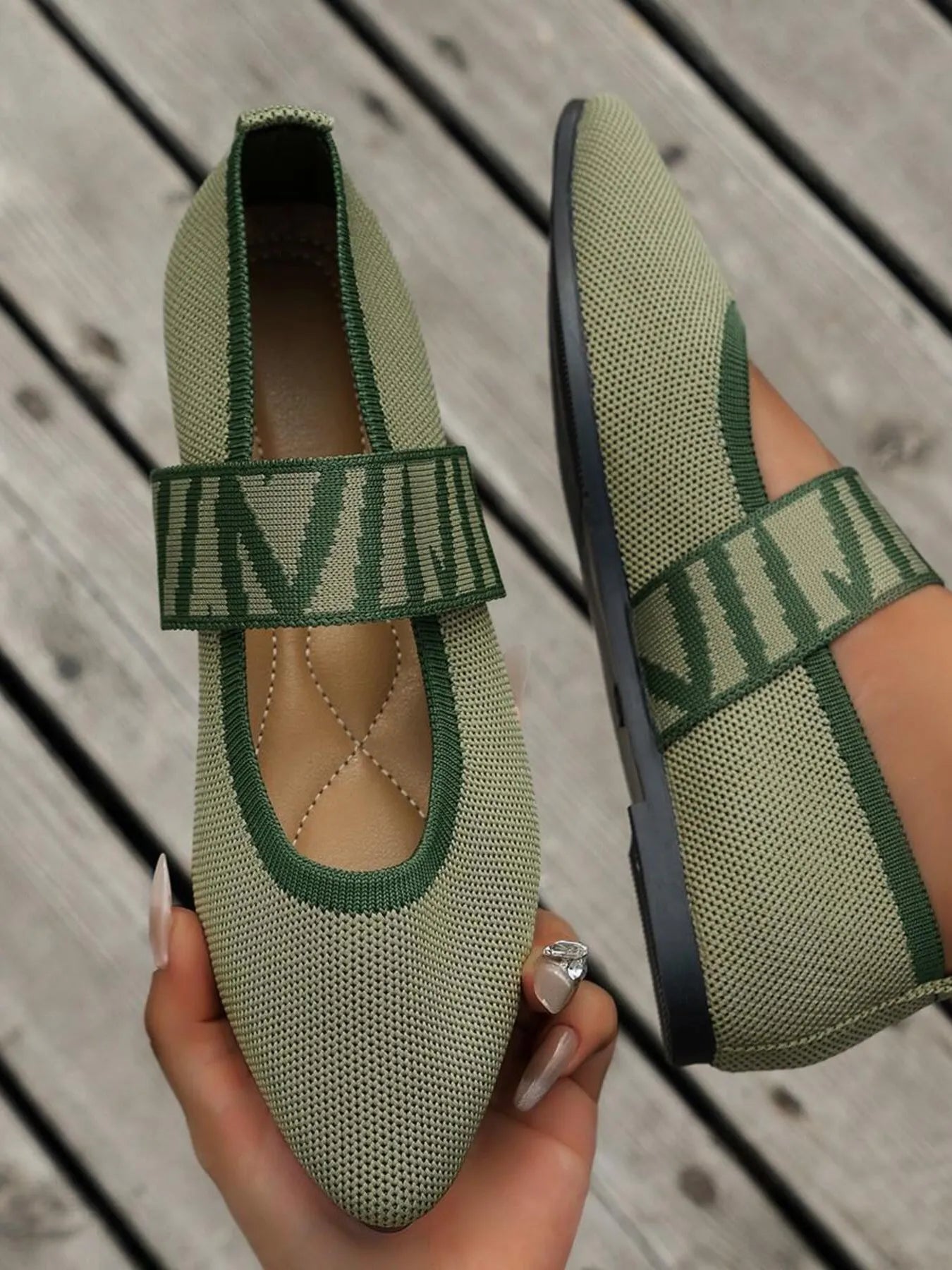 Women's pointed toe mesh flats with gingham pattern and ankle strap, stylish Trendsi loafers for casual or dressy wear.