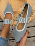 Women's pointed toe mesh gingham flats with ankle strap, stylish and comfortable Trendsi shoe for casual or dressy wear.