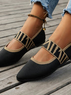 Women's pointed toe gingham mesh flats with ankle strap, stylish and comfortable Trendsi shoe for casual or dressy occasions.
