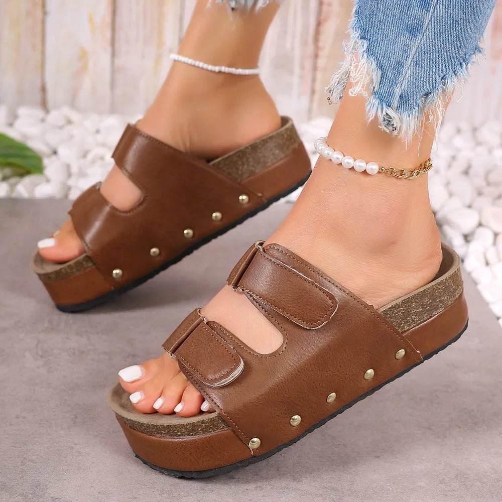 PU Leather Studded Platform Sandals - Plush Fashion Hub
