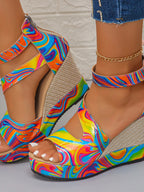 Rainbow Swirl Platform Wedge Sandals - Plush Fashion Hub