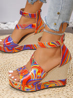 Rainbow Swirl Platform Wedge Sandals - Plush Fashion Hub