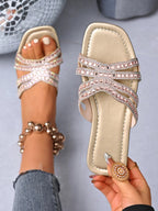 Rhinestone Embellished Flat Sandals - Plush Fashion Hub