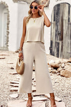 Round Neck Tank and Wide Leg Pants Set - Plush Fashion Hub