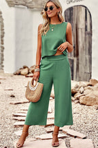 Round Neck Tank and Wide Leg Pants Set - Plush Fashion Hub