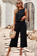Round Neck Tank and Wide Leg Pants Set - Plush Fashion Hub