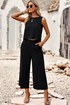 Round Neck Tank and Wide Leg Pants Set - Plush Fashion Hub
