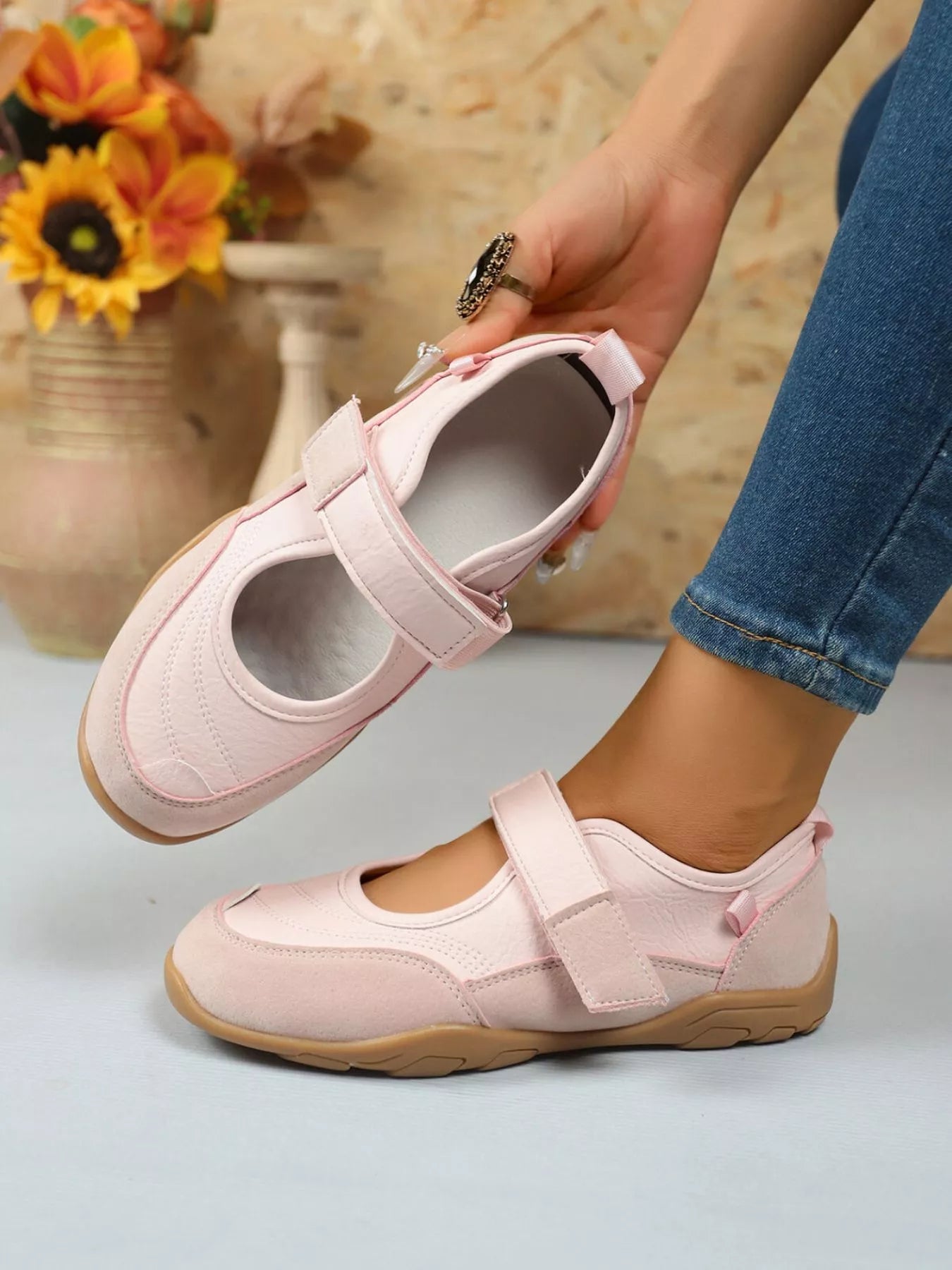 Round Toe Flats Velcro Strap Loafers - Plush Fashion Hub