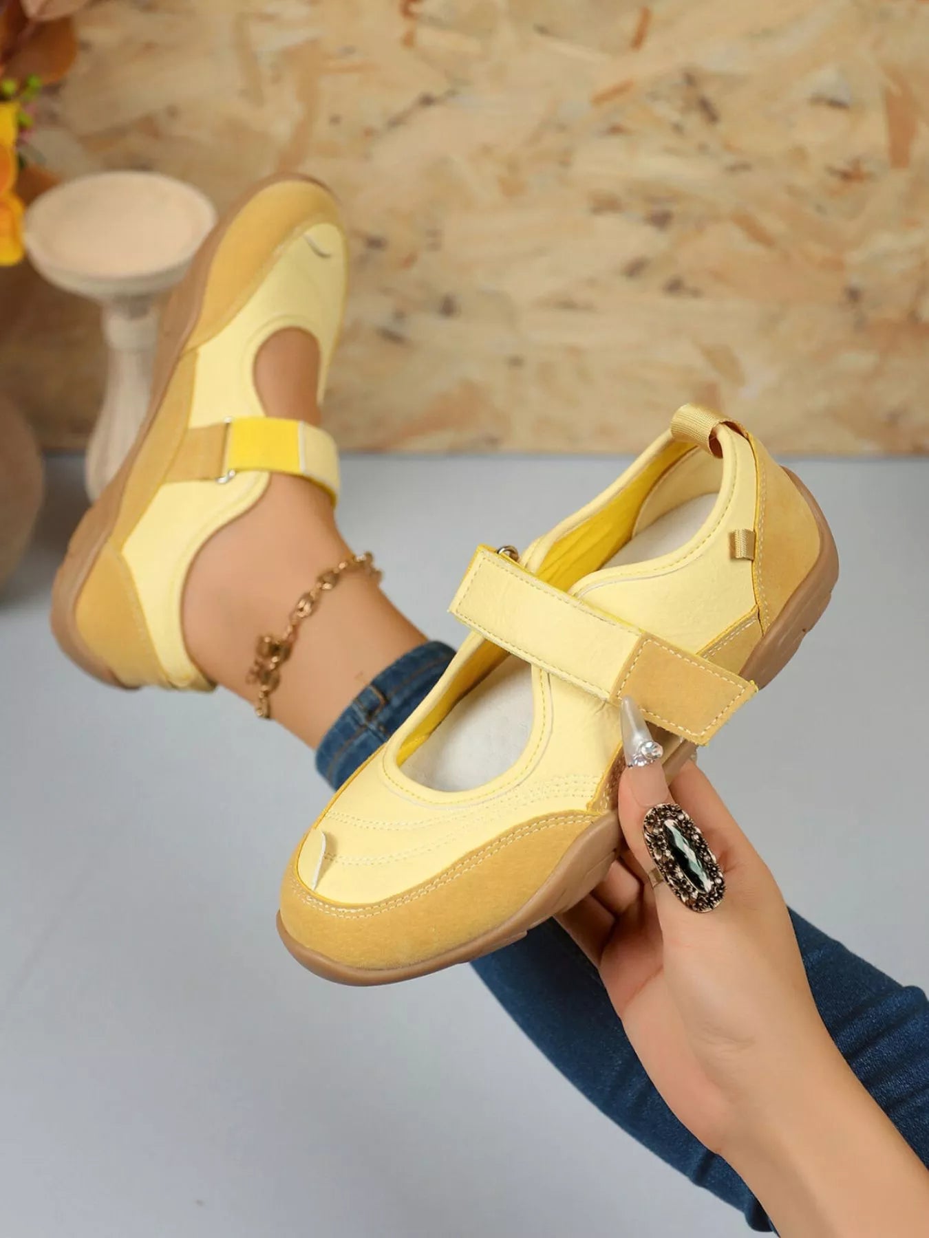 Round Toe Flats Velcro Strap Loafers - Plush Fashion Hub