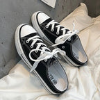 Round Toe Lace - Up Canvas Sneakers - Plush Fashion Hub