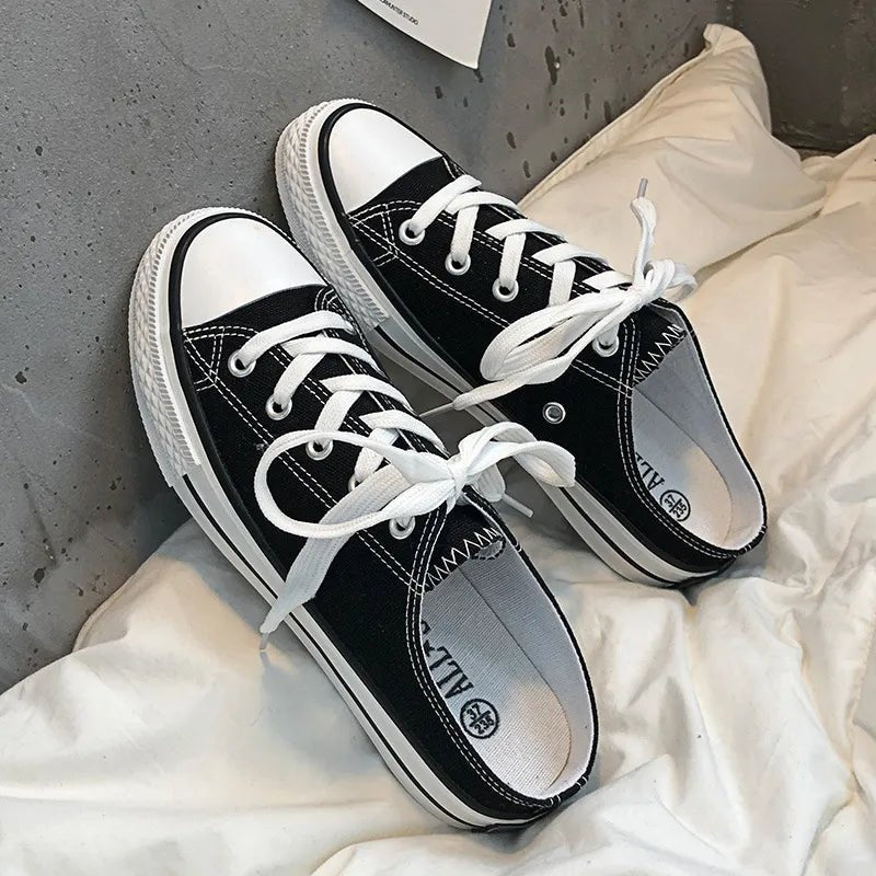 Round Toe Lace - Up Canvas Sneakers - Plush Fashion Hub