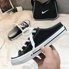 Round Toe Lace - Up Canvas Sneakers - Plush Fashion Hub