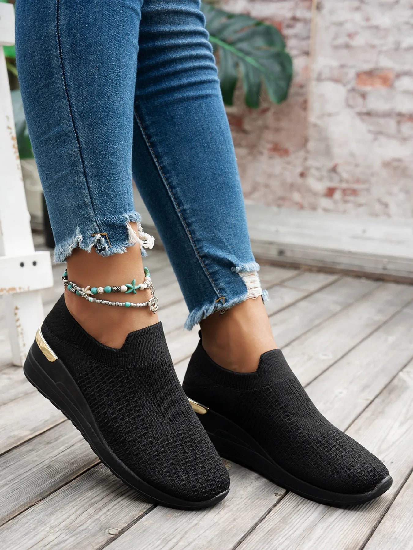 Round Toe Wedge Sneakers - Plush Fashion Hub