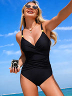 Ruched Crisscross One - Piece Swimsuit with Underwire Support - Plush Fashion Hub