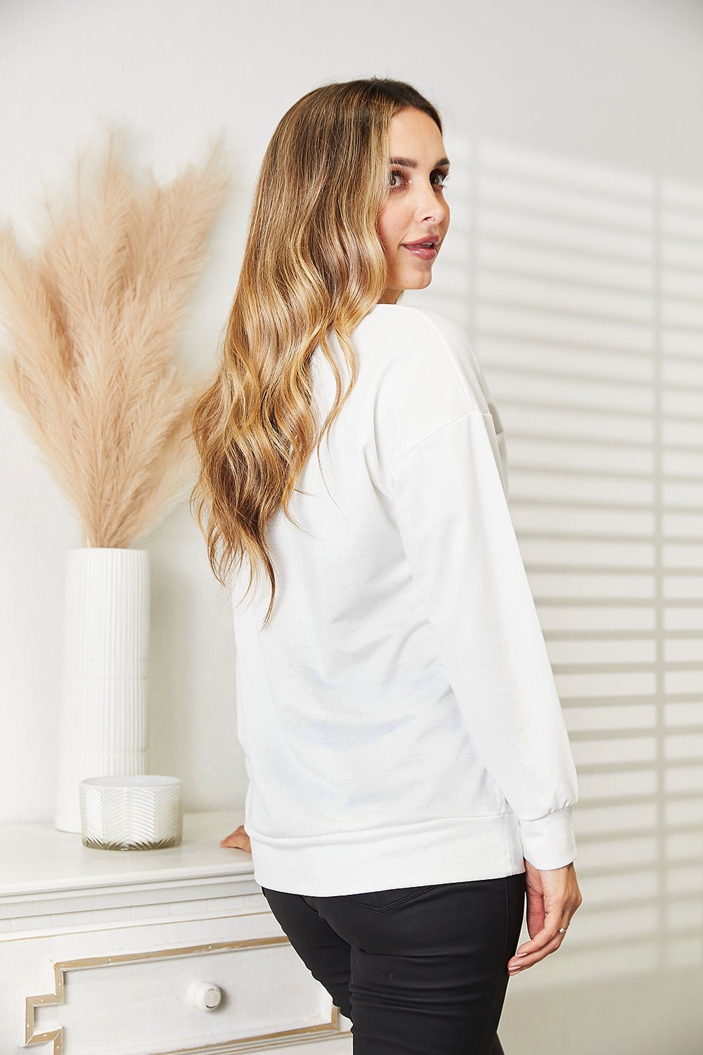 Simply Love Graphic Dropped Shoulder Round Neck Sweatshirt - Plush Fashion Hub