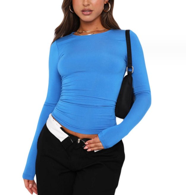 Slim Fit Long Sleeve Shirt | Women's Casual Crop Tops - Plush Fashion Hub