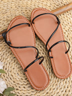 Strappy Leather Flat Sandals - Plush Fashion Hub