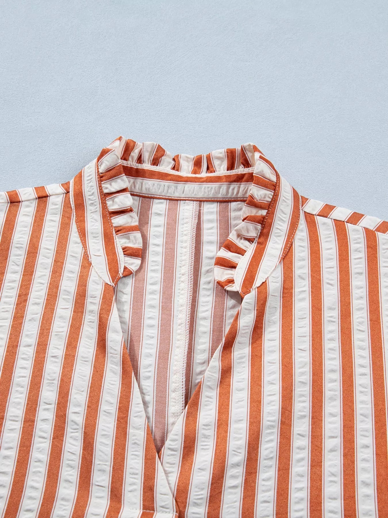 Stripe Pinched V - Neck Mini Dress with Turn - up Cuffs and Pockets - Plush Fashion Hub