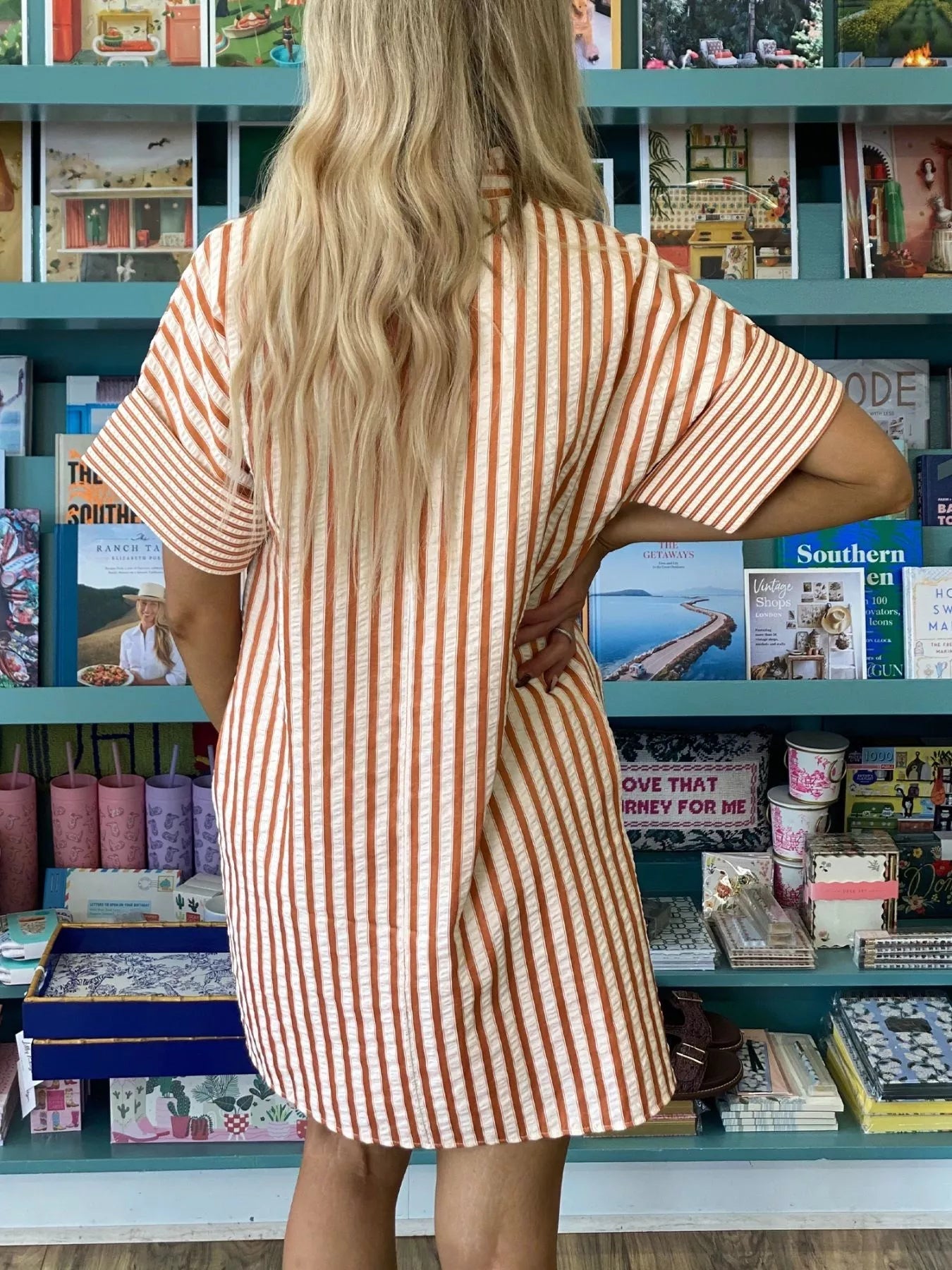 Stripe Pinched V - Neck Mini Dress with Turn - up Cuffs and Pockets - Plush Fashion Hub