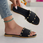 Studded Open Toe Flats Sandals - Plush Fashion Hub