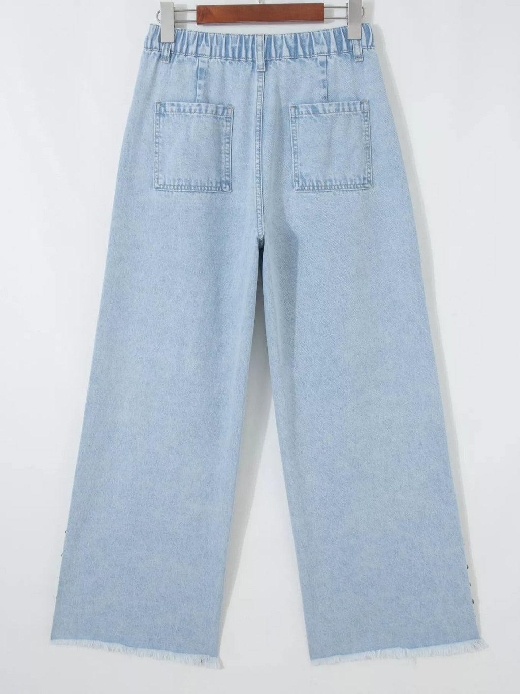 Studded Wide Leg Jeans with Frayed Hem and Side Slits - Plush Fashion Hub