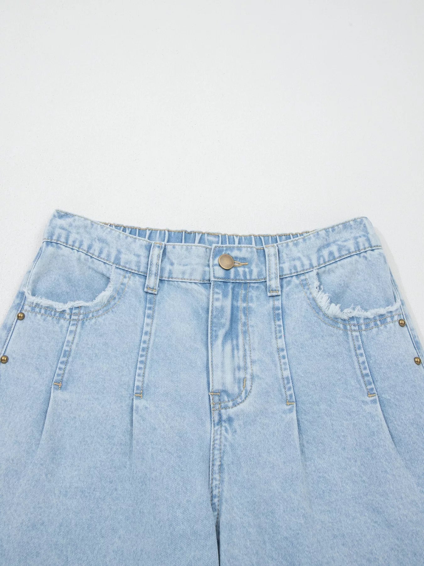 Studded Wide Leg Jeans with Frayed Hem and Side Slits - Plush Fashion Hub