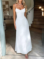 Tie Front Spaghetti Strap Maxi Dress | Sleeveless Summer Casual Long Dress - Plush Fashion Hub