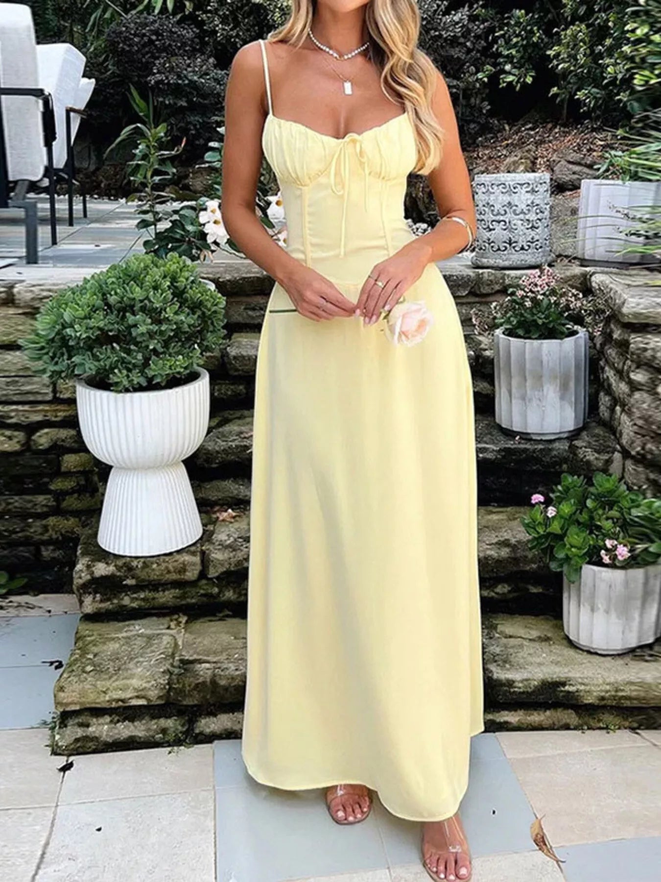 Tie Front Spaghetti Strap Maxi Dress | Sleeveless Summer Casual Long Dress - Plush Fashion Hub
