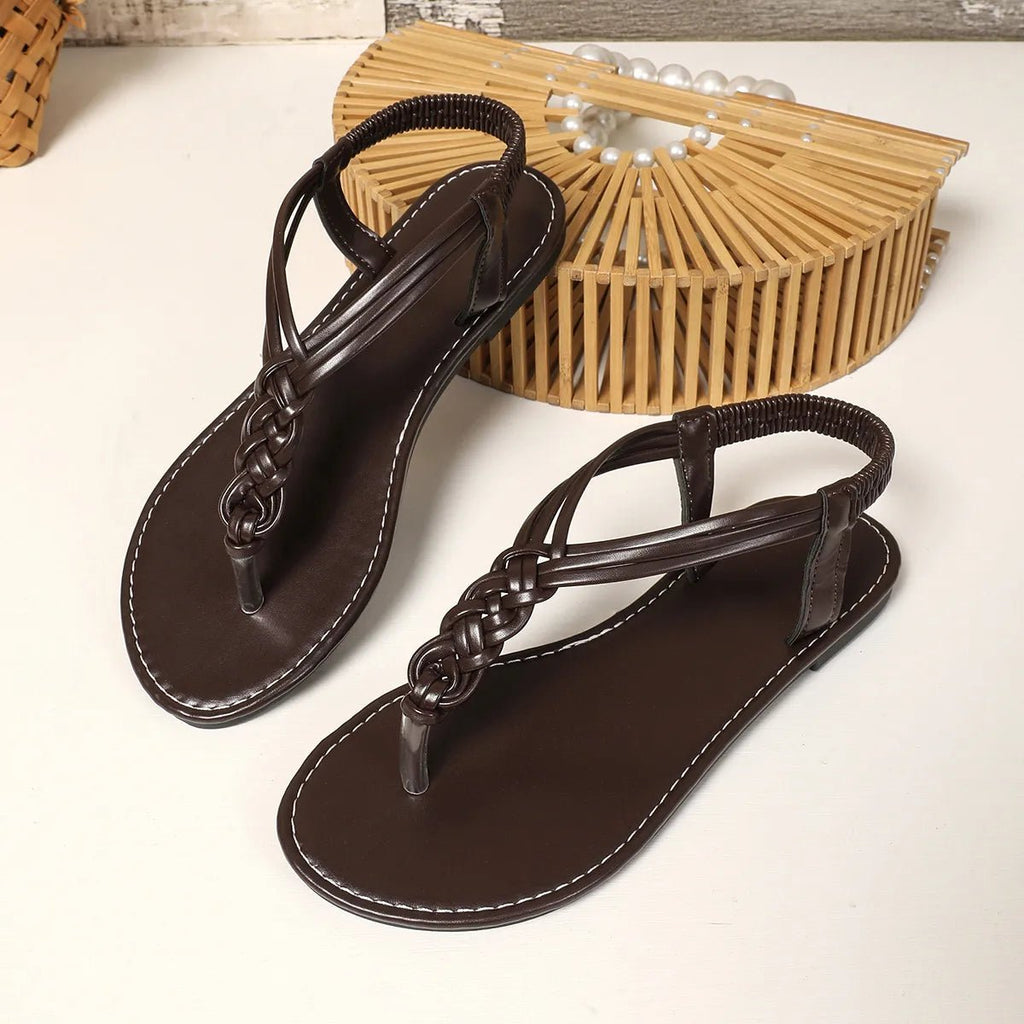 Women's chic PU leather toe post flat sandals by Trendsi, featuring comfortable summer footwear with stylish design and open-toe style.