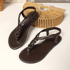 Women's chic PU leather toe post flat sandals by Trendsi, featuring comfortable summer footwear with stylish design and open-toe style.