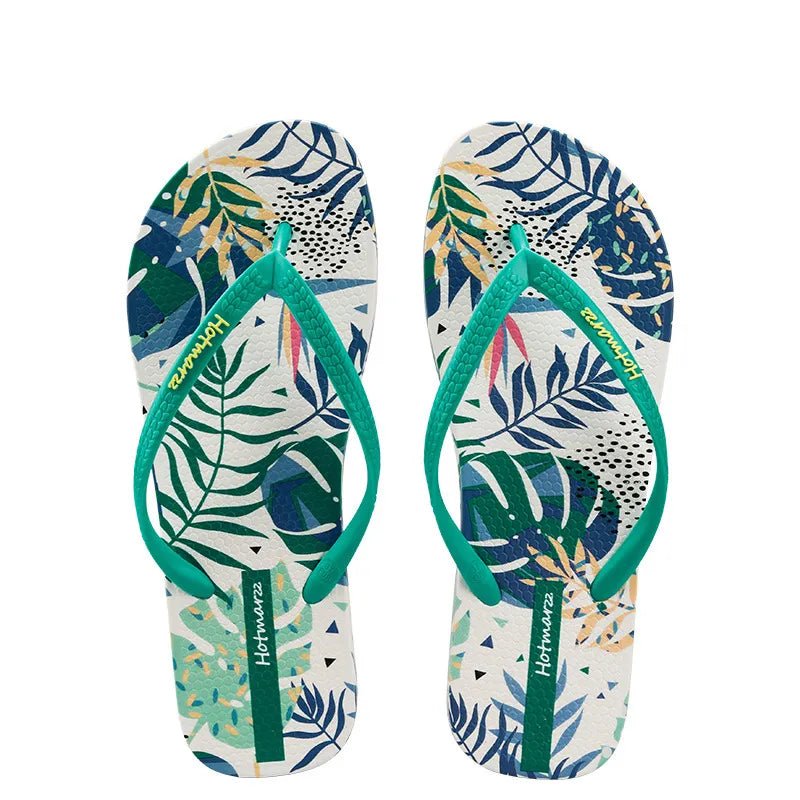 Tropical Leaf Print Summer Slippers - Plush Fashion Hub