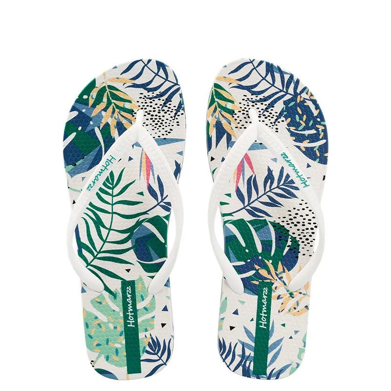 Tropical Leaf Print Summer Slippers - Plush Fashion Hub