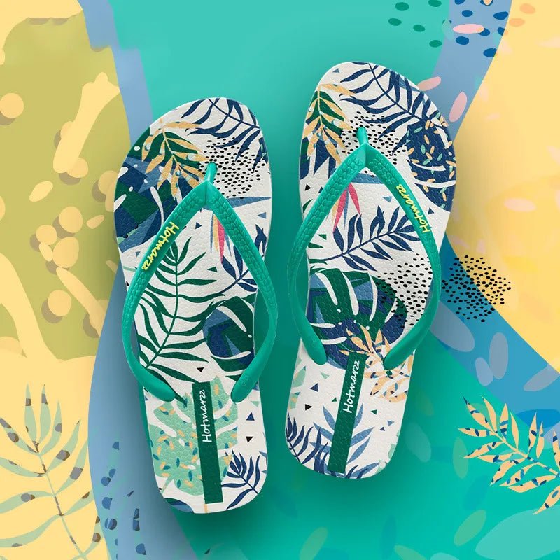 Tropical Leaf Print Summer Slippers - Plush Fashion Hub